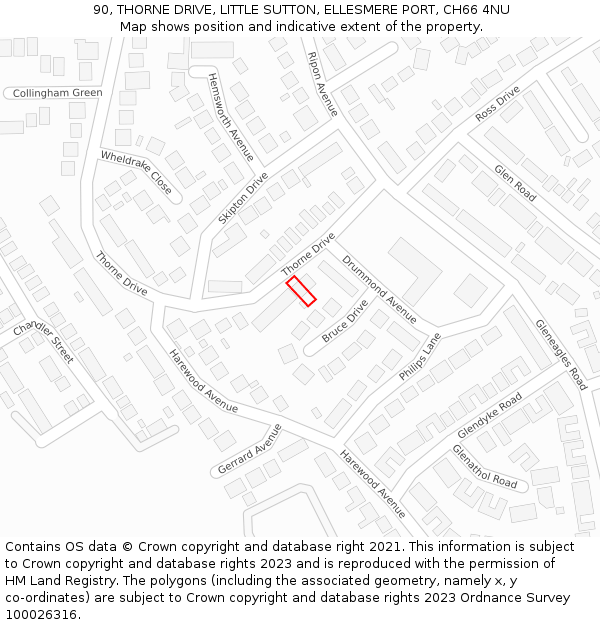 90, THORNE DRIVE, LITTLE SUTTON, ELLESMERE PORT, CH66 4NU: Location map and indicative extent of plot