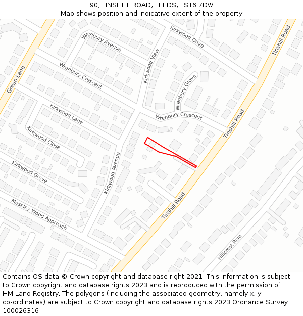 90, TINSHILL ROAD, LEEDS, LS16 7DW: Location map and indicative extent of plot