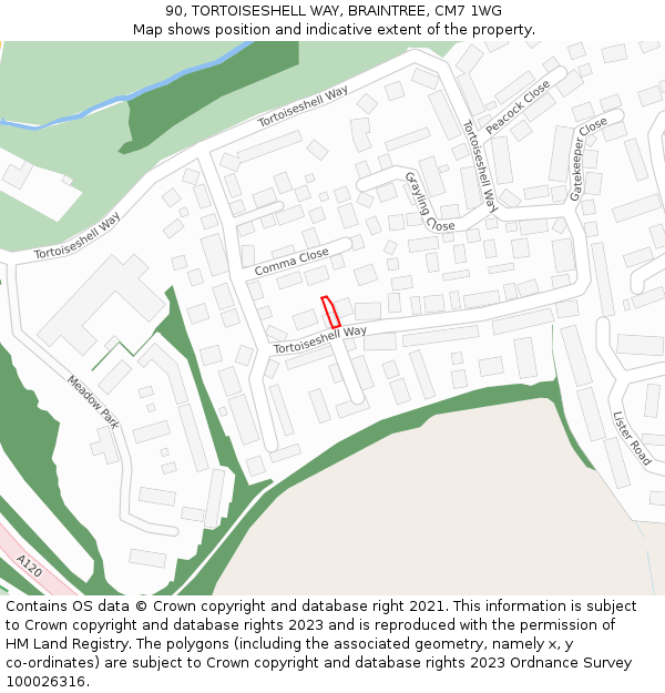 90, TORTOISESHELL WAY, BRAINTREE, CM7 1WG: Location map and indicative extent of plot