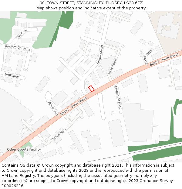 90, TOWN STREET, STANNINGLEY, PUDSEY, LS28 6EZ: Location map and indicative extent of plot