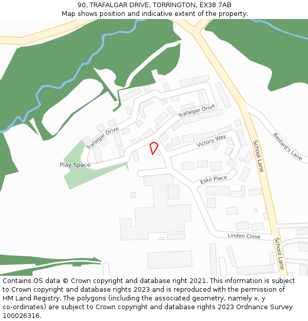 90, TRAFALGAR DRIVE, TORRINGTON, EX38 7AB: Location map and indicative extent of plot