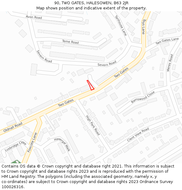 90, TWO GATES, HALESOWEN, B63 2JR: Location map and indicative extent of plot