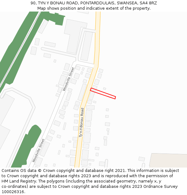 90, TYN Y BONAU ROAD, PONTARDDULAIS, SWANSEA, SA4 8RZ: Location map and indicative extent of plot