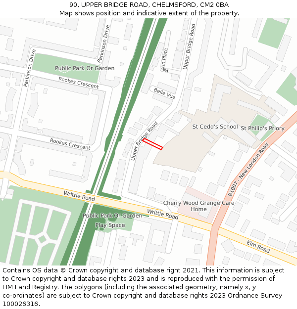 90, UPPER BRIDGE ROAD, CHELMSFORD, CM2 0BA: Location map and indicative extent of plot