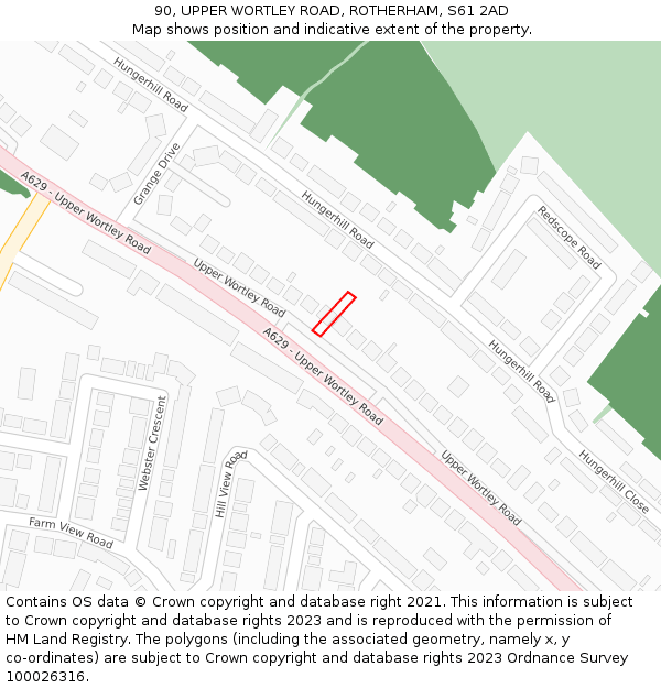 90, UPPER WORTLEY ROAD, ROTHERHAM, S61 2AD: Location map and indicative extent of plot
