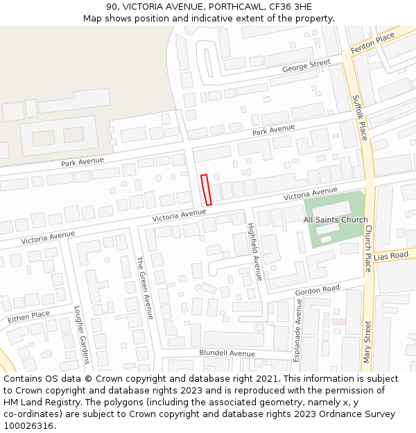 90, VICTORIA AVENUE, PORTHCAWL, CF36 3HE: Location map and indicative extent of plot