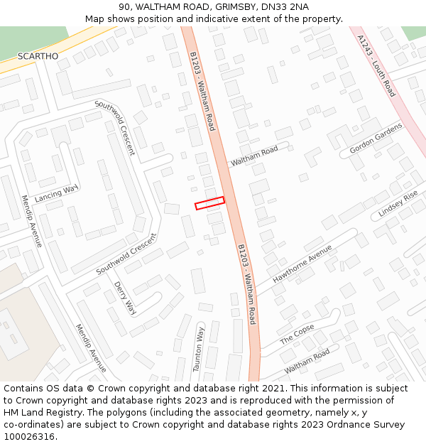 90, WALTHAM ROAD, GRIMSBY, DN33 2NA: Location map and indicative extent of plot