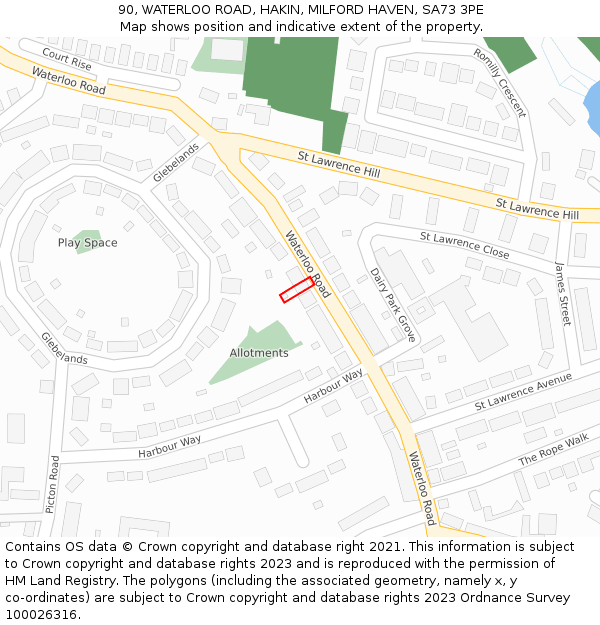 90, WATERLOO ROAD, HAKIN, MILFORD HAVEN, SA73 3PE: Location map and indicative extent of plot