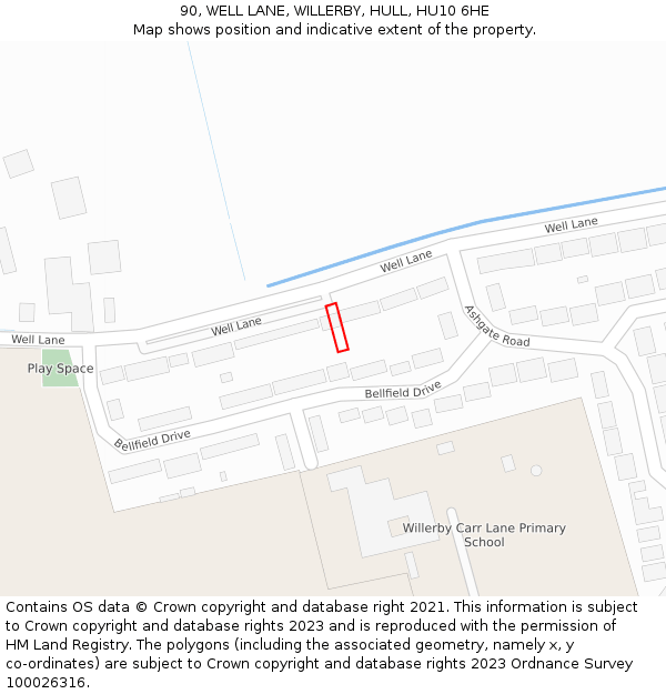 90, WELL LANE, WILLERBY, HULL, HU10 6HE: Location map and indicative extent of plot