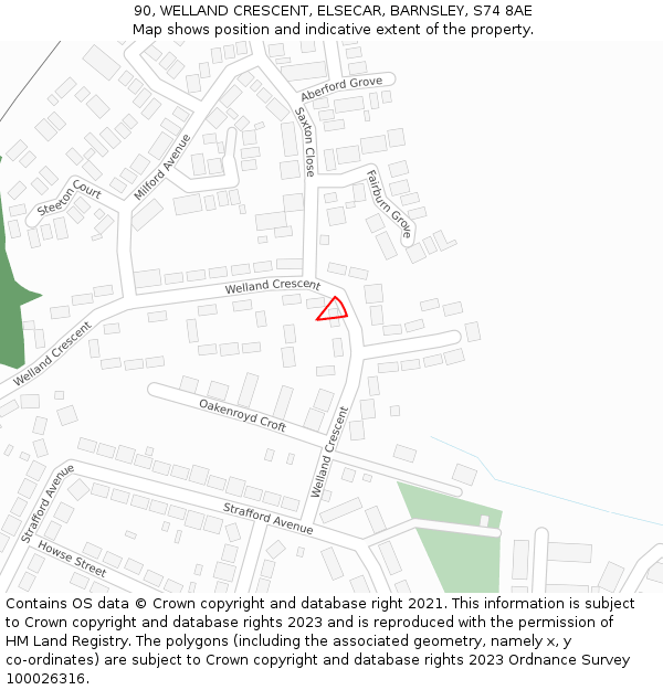90, WELLAND CRESCENT, ELSECAR, BARNSLEY, S74 8AE: Location map and indicative extent of plot