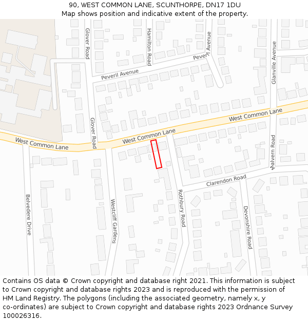 90, WEST COMMON LANE, SCUNTHORPE, DN17 1DU: Location map and indicative extent of plot
