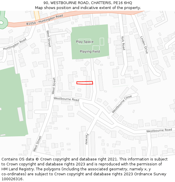 90, WESTBOURNE ROAD, CHATTERIS, PE16 6HQ: Location map and indicative extent of plot