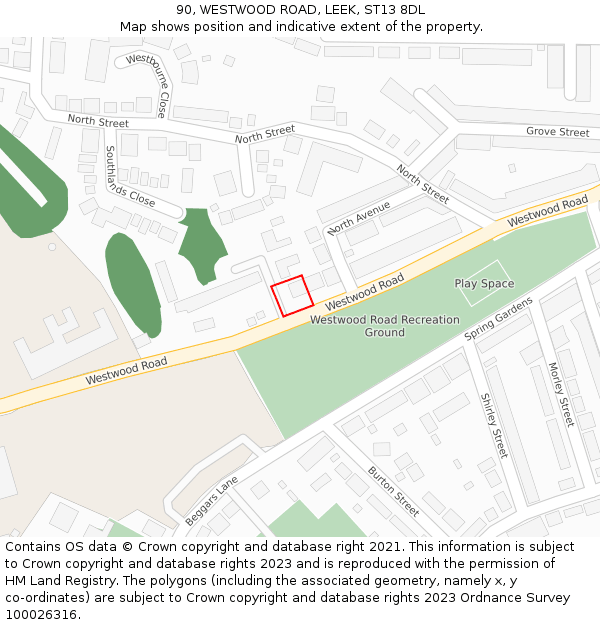 90, WESTWOOD ROAD, LEEK, ST13 8DL: Location map and indicative extent of plot