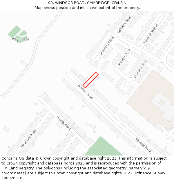90, WINDSOR ROAD, CAMBRIDGE, CB4 3JN: Location map and indicative extent of plot