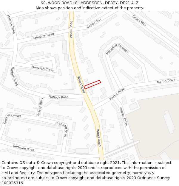 90, WOOD ROAD, CHADDESDEN, DERBY, DE21 4LZ: Location map and indicative extent of plot