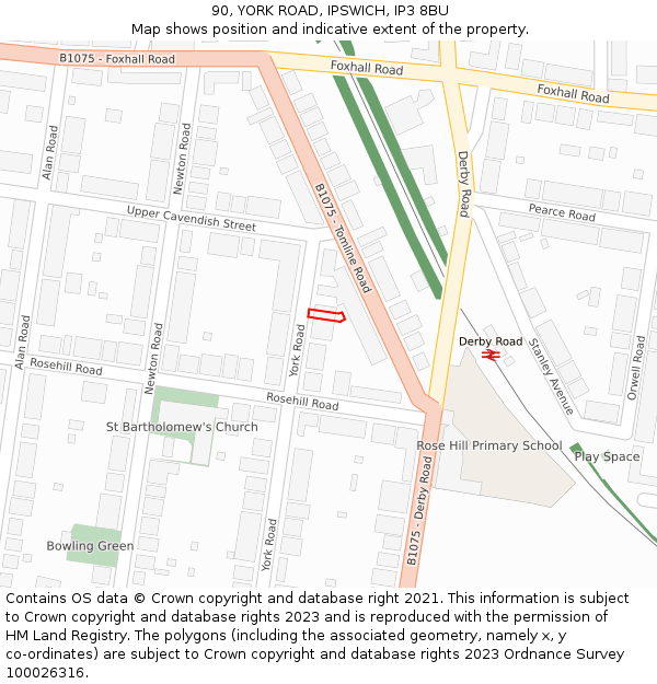 90, YORK ROAD, IPSWICH, IP3 8BU: Location map and indicative extent of plot