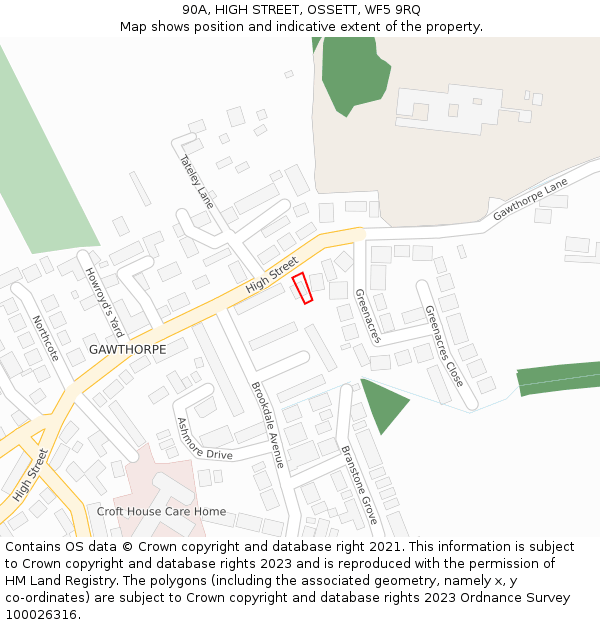 90A, HIGH STREET, OSSETT, WF5 9RQ: Location map and indicative extent of plot