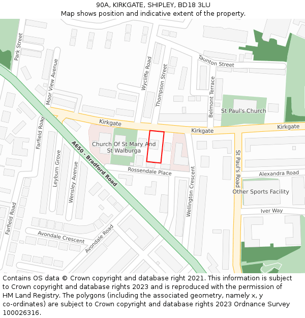 90A, KIRKGATE, SHIPLEY, BD18 3LU: Location map and indicative extent of plot