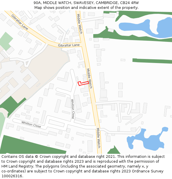 90A, MIDDLE WATCH, SWAVESEY, CAMBRIDGE, CB24 4RW: Location map and indicative extent of plot