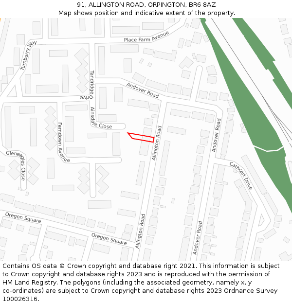 91, ALLINGTON ROAD, ORPINGTON, BR6 8AZ: Location map and indicative extent of plot