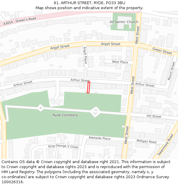 91, ARTHUR STREET, RYDE, PO33 3BU: Location map and indicative extent of plot