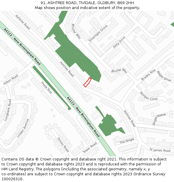 91, ASHTREE ROAD, TIVIDALE, OLDBURY, B69 2HH: Location map and indicative extent of plot