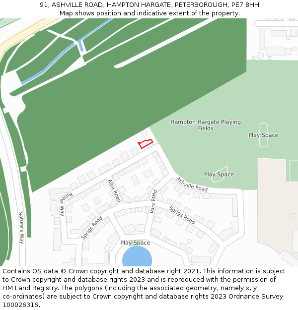91, ASHVILLE ROAD, HAMPTON HARGATE, PETERBOROUGH, PE7 8HH: Location map and indicative extent of plot