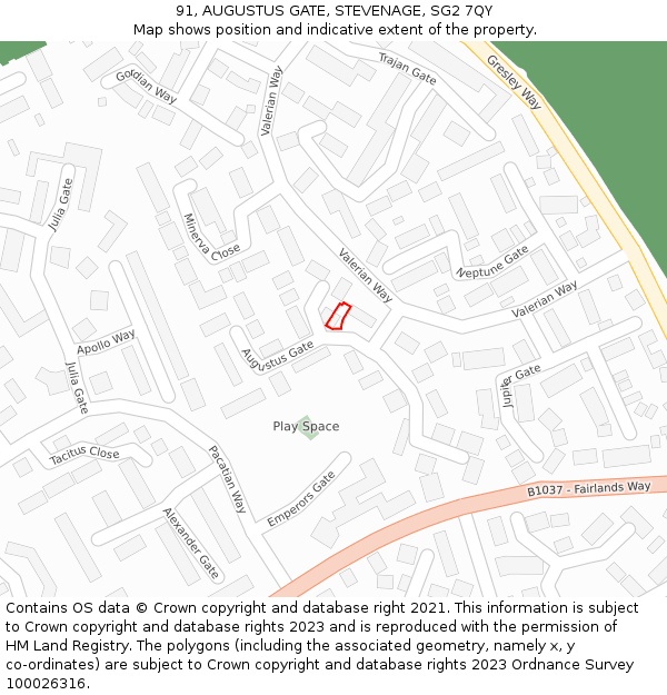 91, AUGUSTUS GATE, STEVENAGE, SG2 7QY: Location map and indicative extent of plot