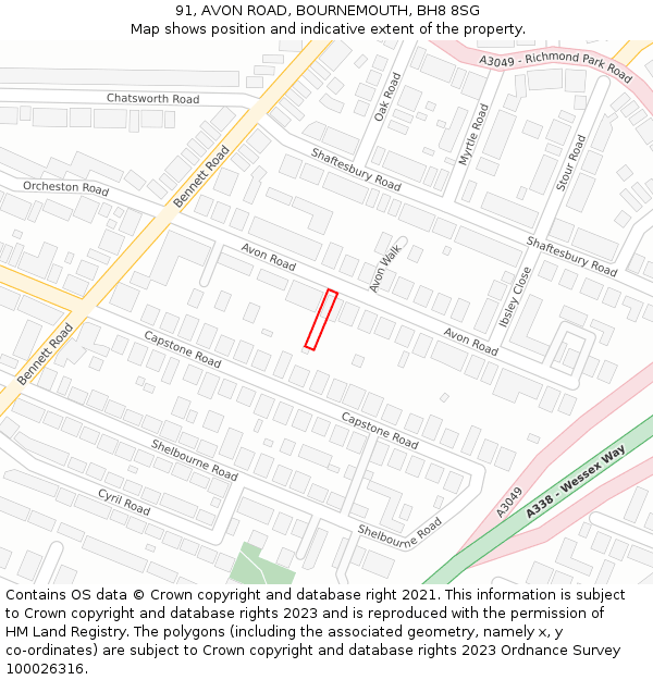 91, AVON ROAD, BOURNEMOUTH, BH8 8SG: Location map and indicative extent of plot