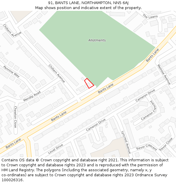 91, BANTS LANE, NORTHAMPTON, NN5 6AJ: Location map and indicative extent of plot