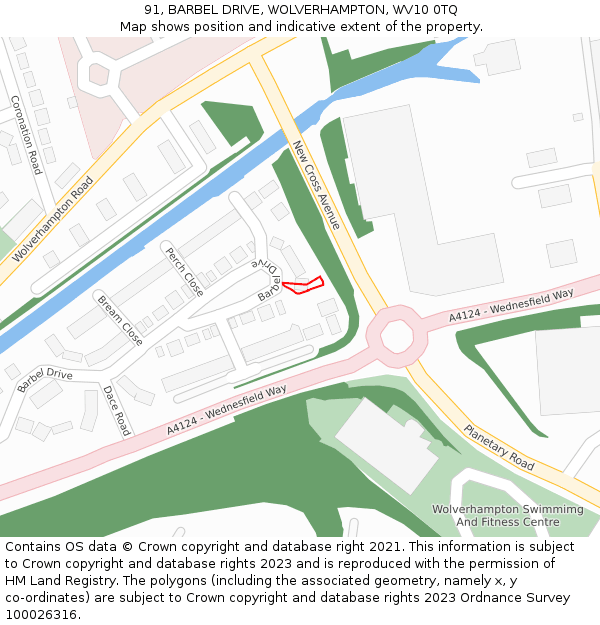 91, BARBEL DRIVE, WOLVERHAMPTON, WV10 0TQ: Location map and indicative extent of plot
