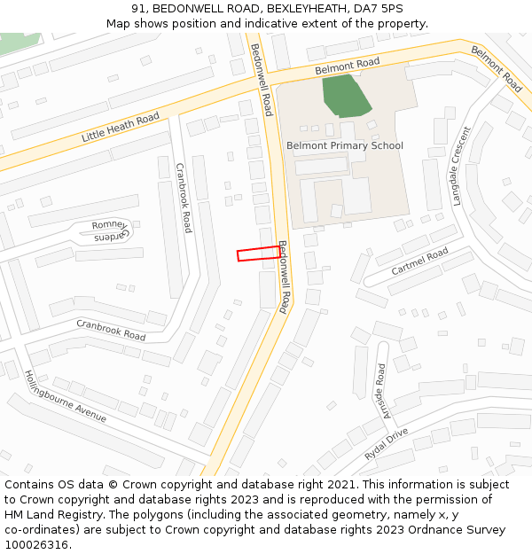 91, BEDONWELL ROAD, BEXLEYHEATH, DA7 5PS: Location map and indicative extent of plot