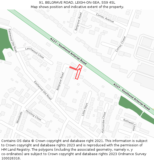 91, BELGRAVE ROAD, LEIGH-ON-SEA, SS9 4SL: Location map and indicative extent of plot