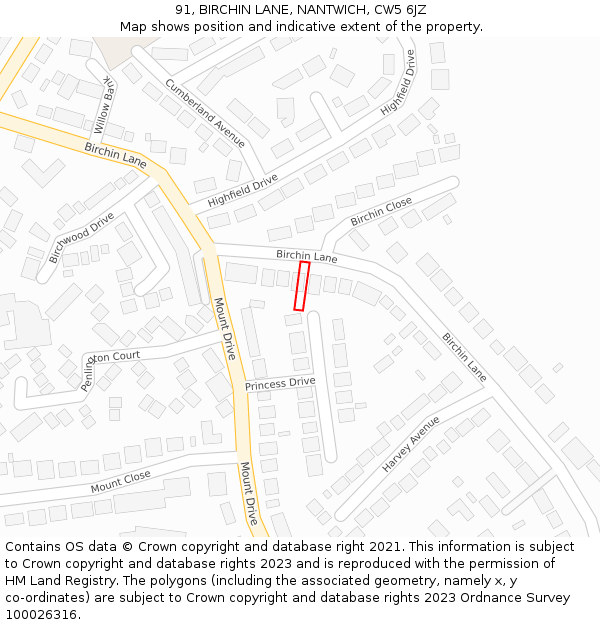91, BIRCHIN LANE, NANTWICH, CW5 6JZ: Location map and indicative extent of plot