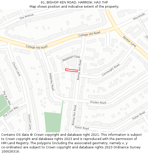 91, BISHOP KEN ROAD, HARROW, HA3 7HP: Location map and indicative extent of plot