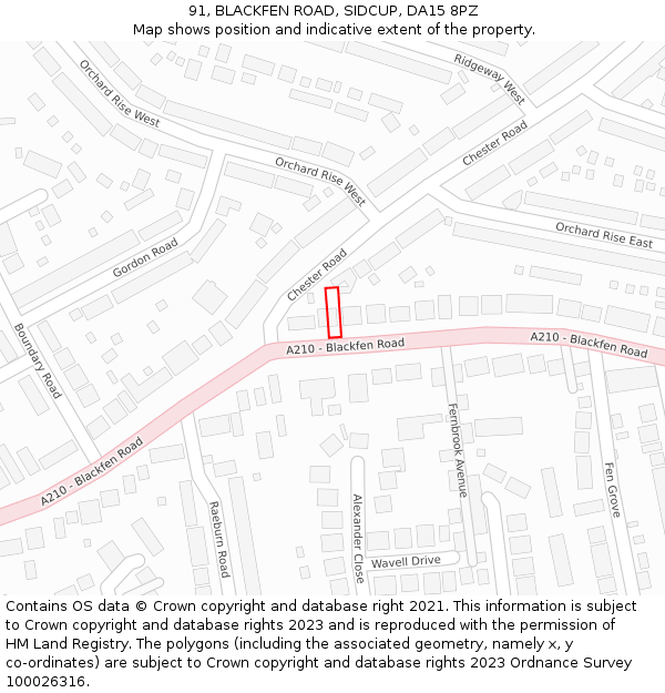 91, BLACKFEN ROAD, SIDCUP, DA15 8PZ: Location map and indicative extent of plot
