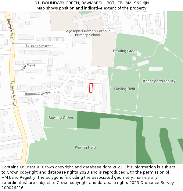 91, BOUNDARY GREEN, RAWMARSH, ROTHERHAM, S62 6JN: Location map and indicative extent of plot