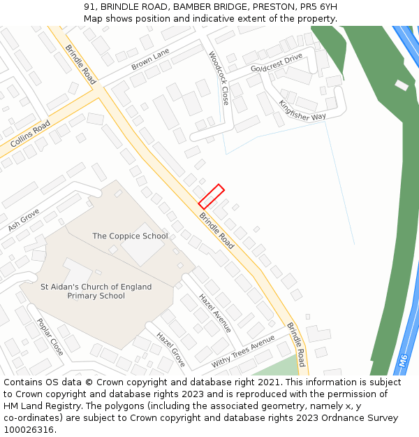 91, BRINDLE ROAD, BAMBER BRIDGE, PRESTON, PR5 6YH: Location map and indicative extent of plot