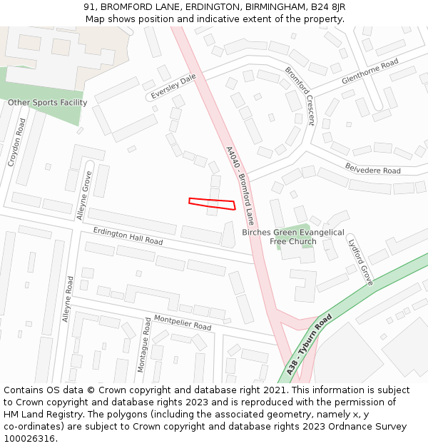 91, BROMFORD LANE, ERDINGTON, BIRMINGHAM, B24 8JR: Location map and indicative extent of plot