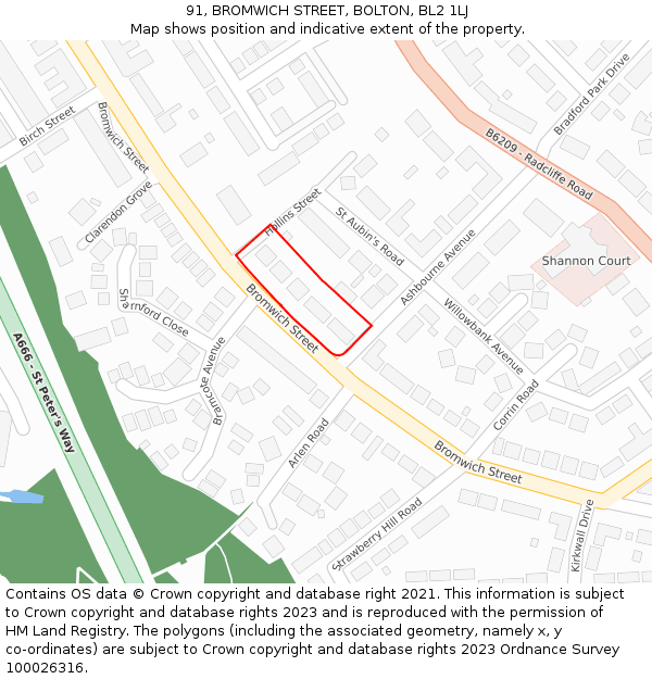 91, BROMWICH STREET, BOLTON, BL2 1LJ: Location map and indicative extent of plot