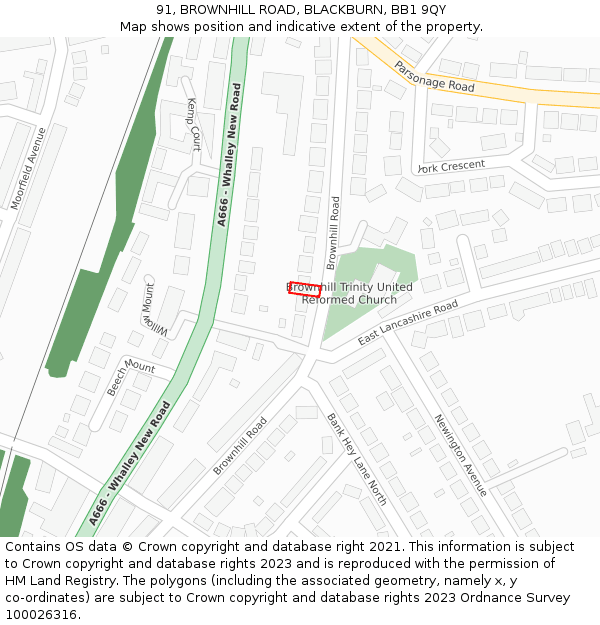91, BROWNHILL ROAD, BLACKBURN, BB1 9QY: Location map and indicative extent of plot