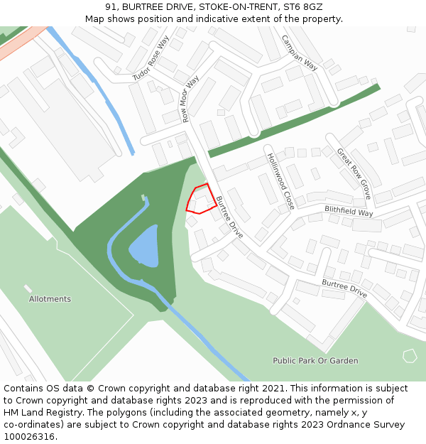 91, BURTREE DRIVE, STOKE-ON-TRENT, ST6 8GZ: Location map and indicative extent of plot