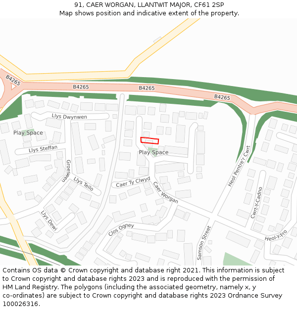 91, CAER WORGAN, LLANTWIT MAJOR, CF61 2SP: Location map and indicative extent of plot
