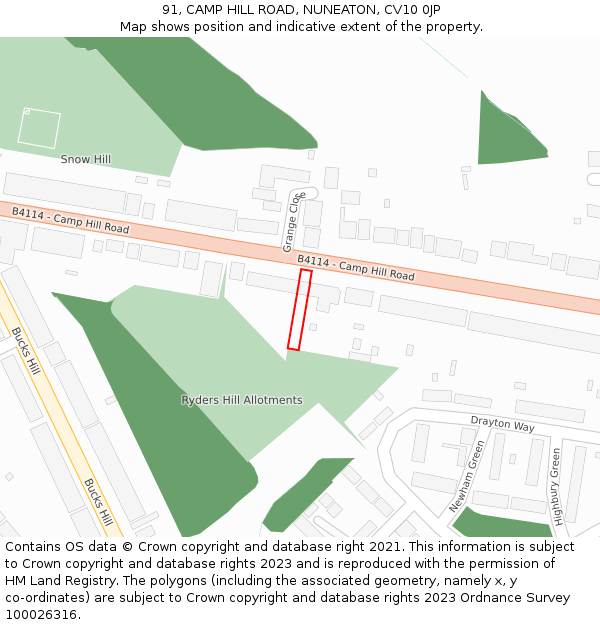 91, CAMP HILL ROAD, NUNEATON, CV10 0JP: Location map and indicative extent of plot