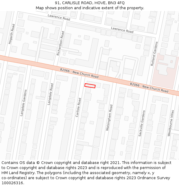 91, CARLISLE ROAD, HOVE, BN3 4FQ: Location map and indicative extent of plot