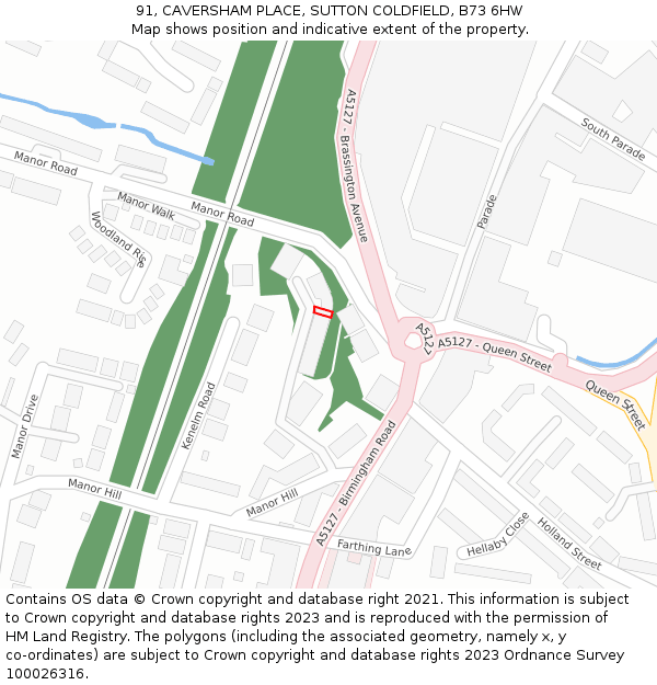 91, CAVERSHAM PLACE, SUTTON COLDFIELD, B73 6HW: Location map and indicative extent of plot