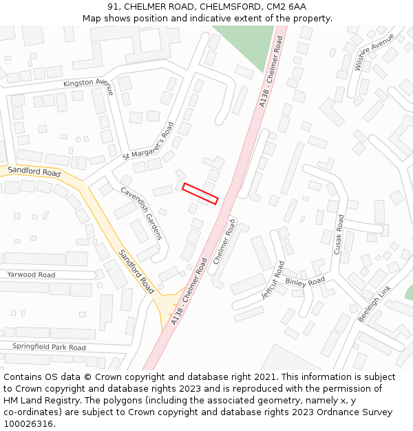 91, CHELMER ROAD, CHELMSFORD, CM2 6AA: Location map and indicative extent of plot