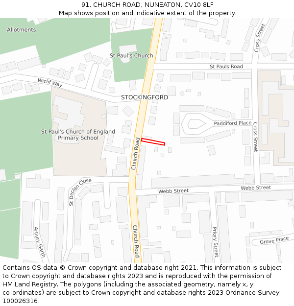 91, CHURCH ROAD, NUNEATON, CV10 8LF: Location map and indicative extent of plot