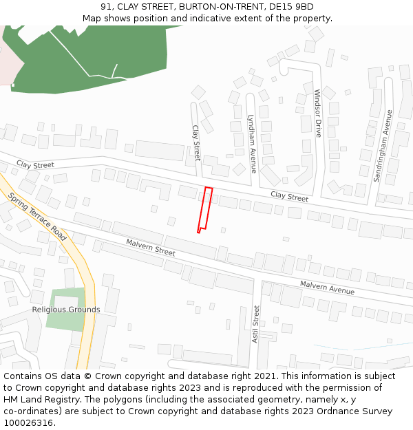 91, CLAY STREET, BURTON-ON-TRENT, DE15 9BD: Location map and indicative extent of plot