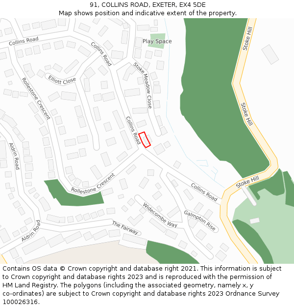 91, COLLINS ROAD, EXETER, EX4 5DE: Location map and indicative extent of plot
